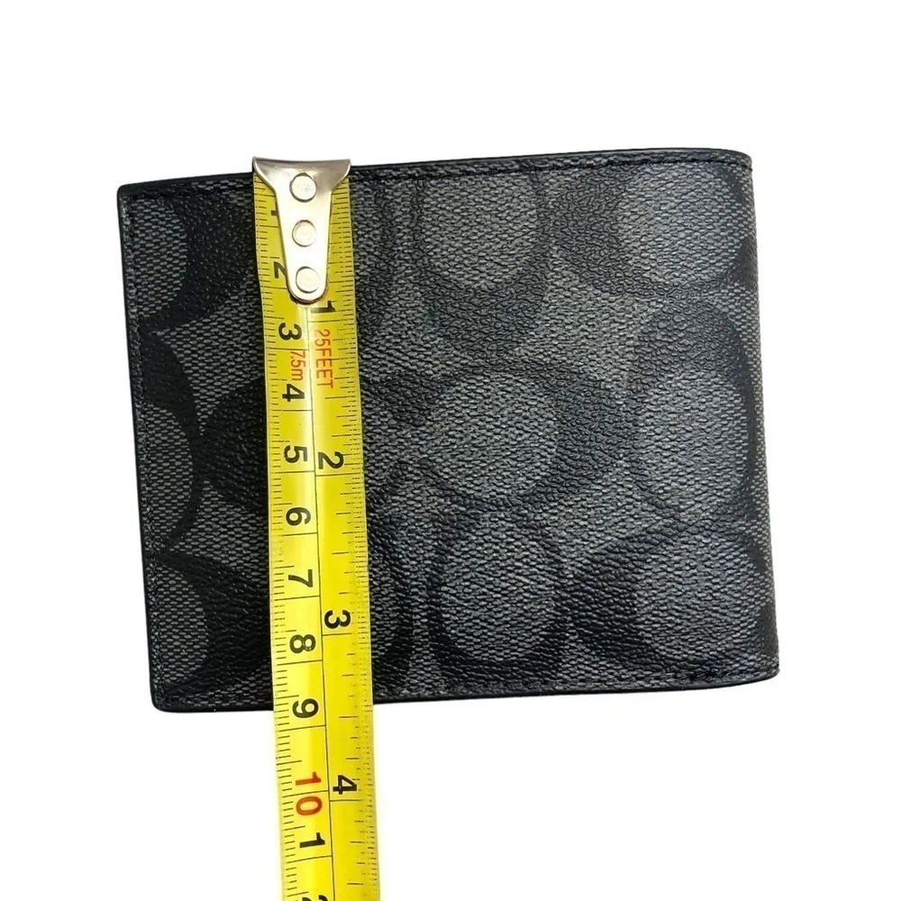 Coach gray and black Id Billfold Wallet In Signature Canvas